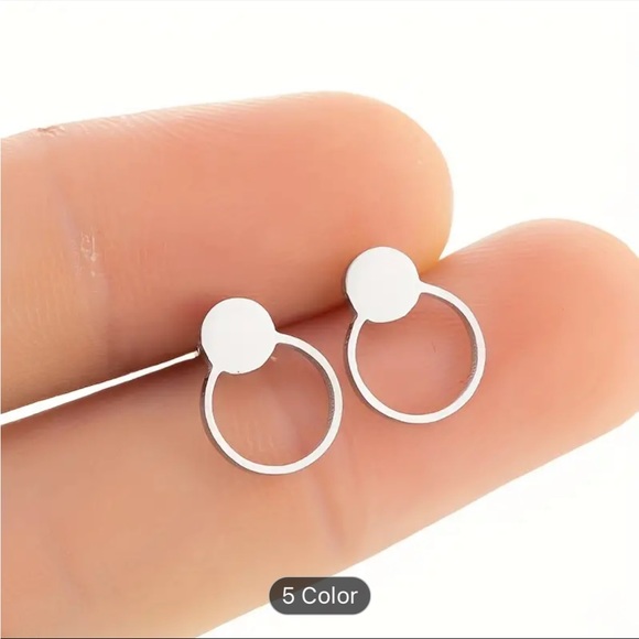 2 pairs Stainless Steel Round Smooth Stud Earrings, gold & steel, NWT - Picture 4 of 11